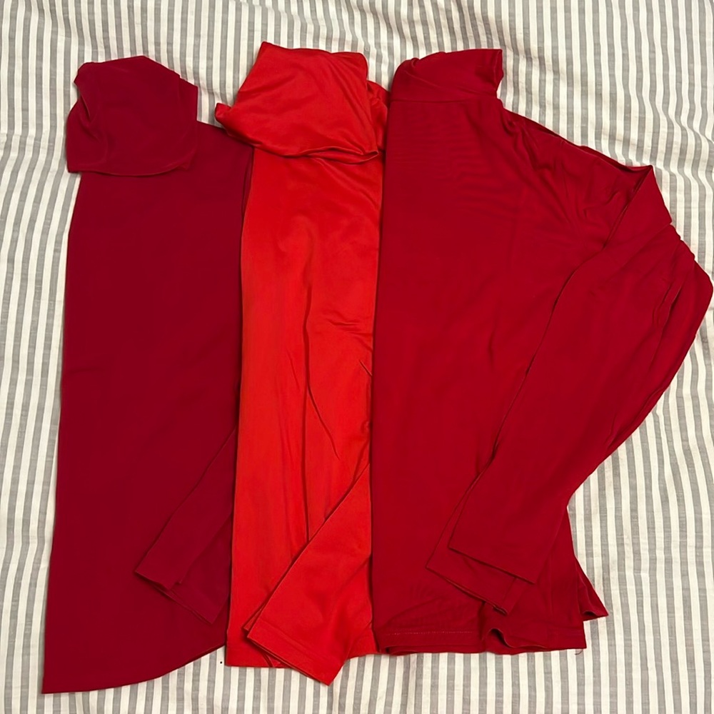 Three Red Long Sleeve Turtleneck Shirts